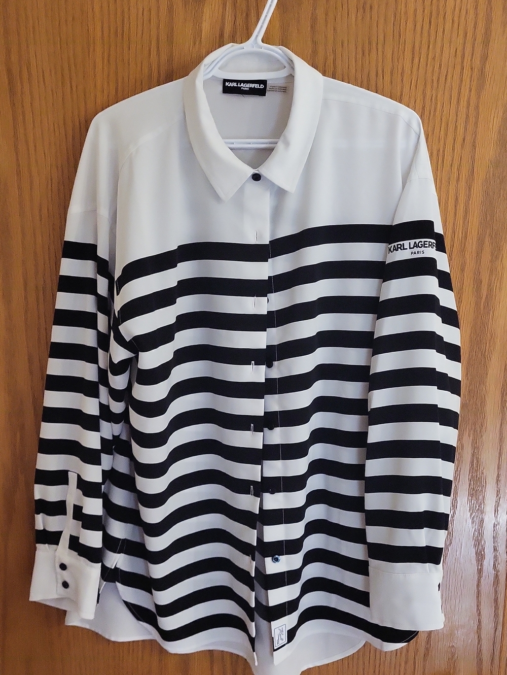 Karl Lagerfeld White Shirt with Black Horizontal Stripes